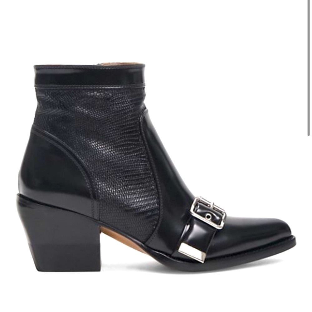 CHLOE LUXURY ANKLE BOOTS IN MIXED MEDIA BLACK LEATHER WITH SILVER HARDWARE EU 39